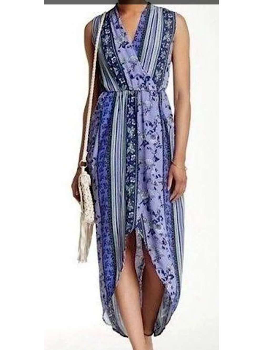 ASTR the Label Dress‎ sz XS Purple Midi Floral Hi Lo Wrap Fairy Sleeveless
